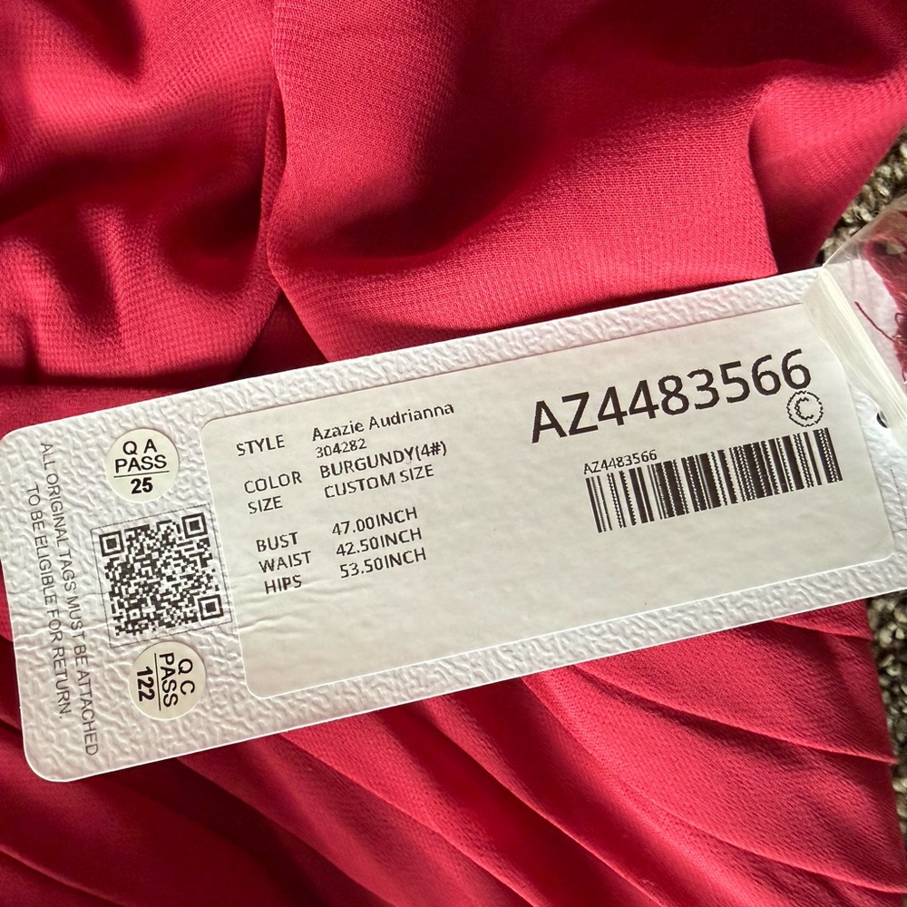 Azazie Off-Shoulder Red Maxi Formal Dress, Measures 47/42.5/53.5 in - Picture 2 of 3